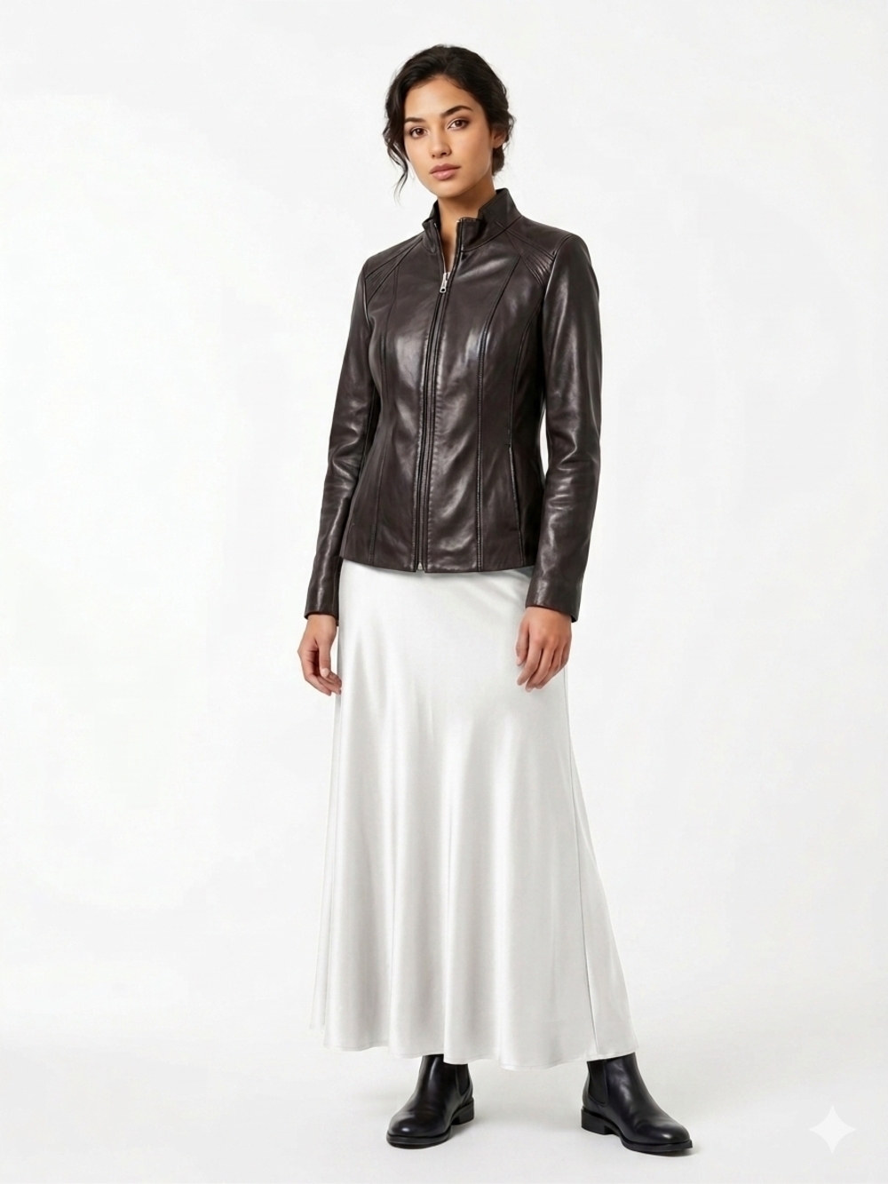 DKNY Black 100% Genuine Lamb Leather Zip Up Jacket Size Large Soft